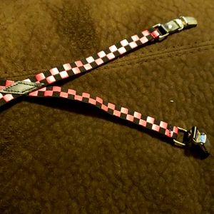 Pink and black checkerboard suspenders